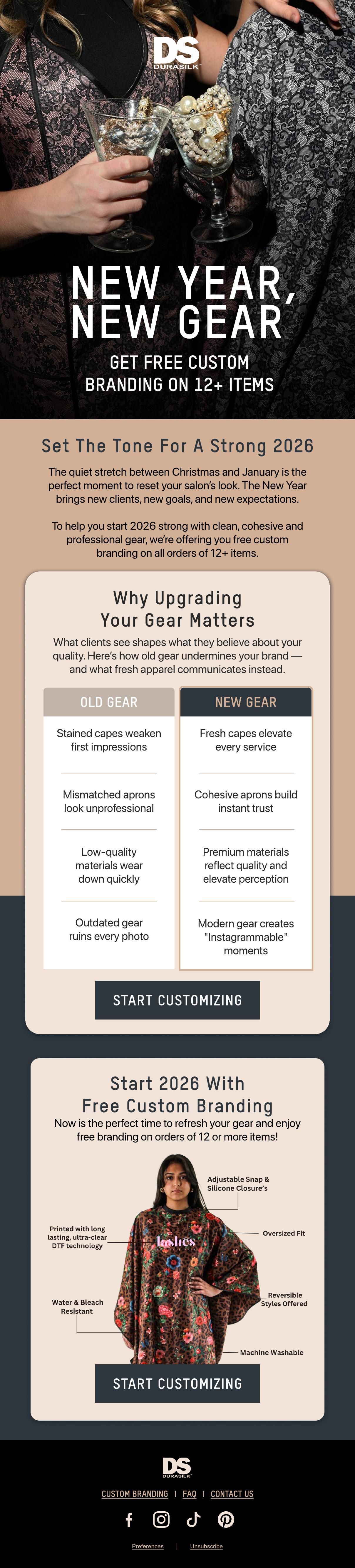 New Year salon gear refresh email for Durasilk