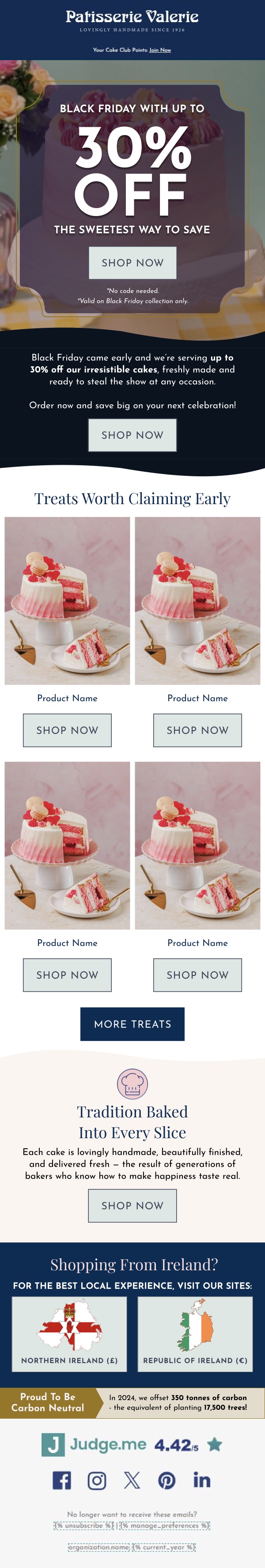 Black Friday campaign email for Patisserie Valerie