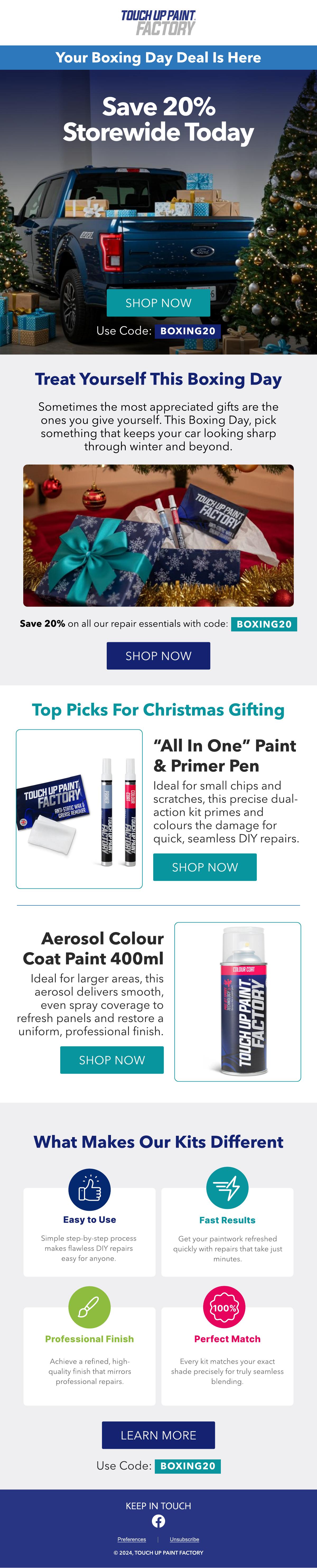 Boxing Day campaign email for Touch Up Paint Factory